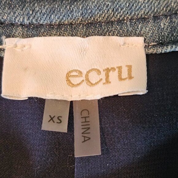 ECRU cropped Jacket Sz XS Denim, Tweed and Fringed - Picture 7 of 10